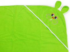 Полотенце махровое с вышивкой, уголок, длинные ушки (ярко-зеленый цвет 29)